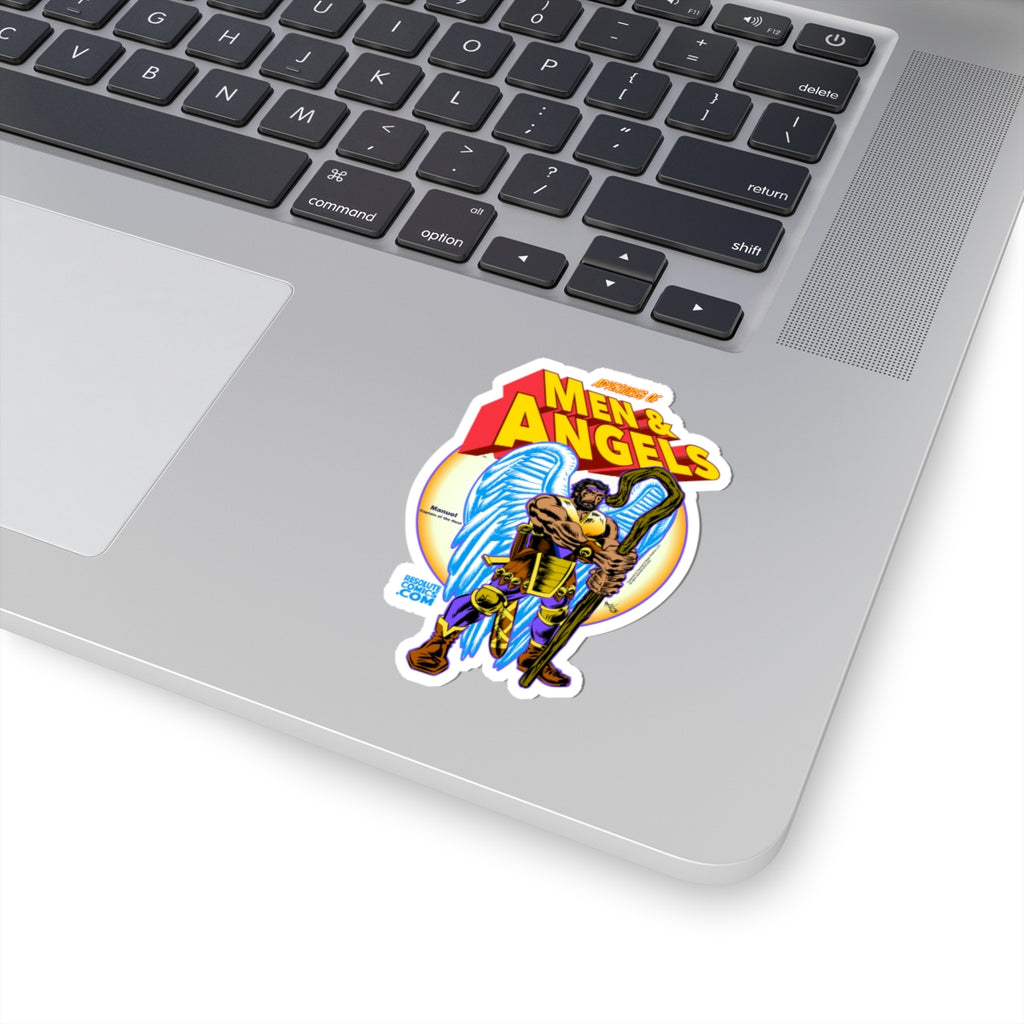 Men & Angels Comic Sticker — Retro Superhero Kiss-Cut Decal
