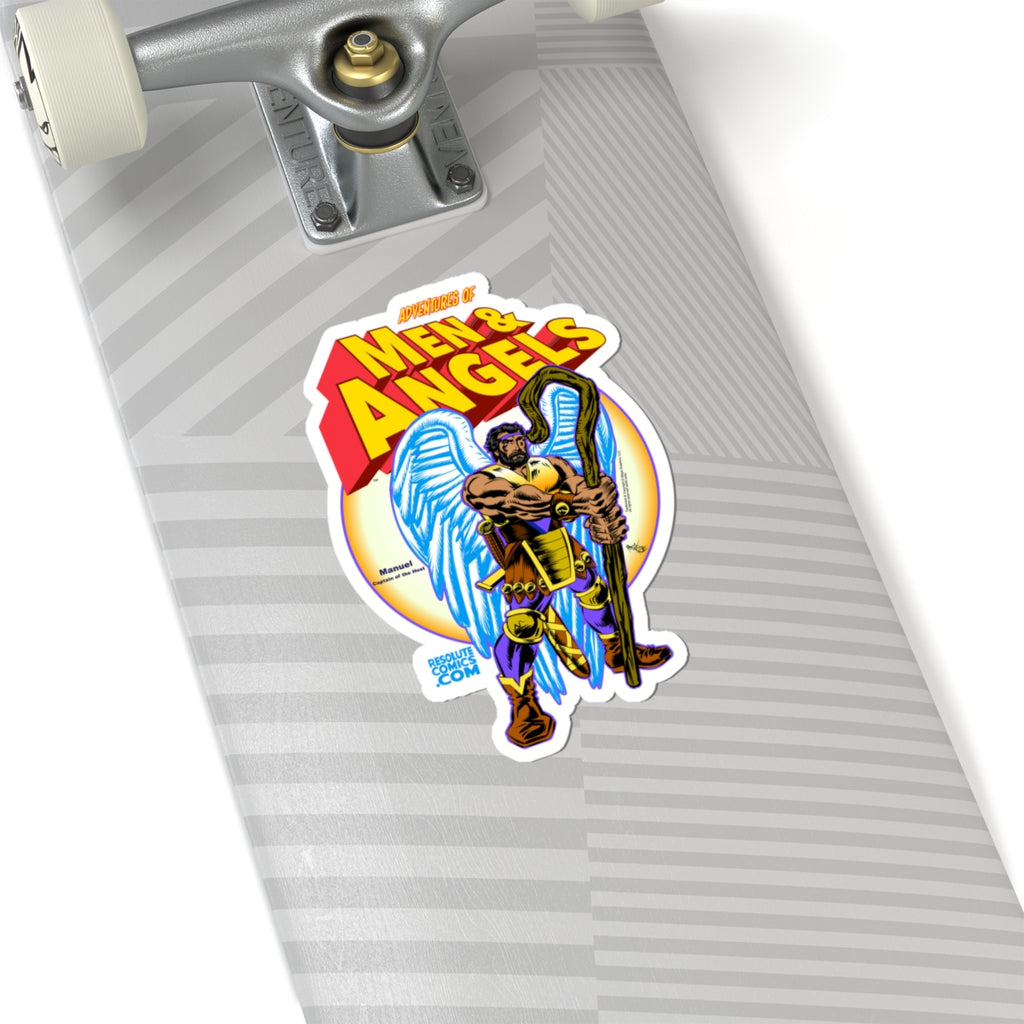 Men & Angels Comic Sticker — Retro Superhero Kiss-Cut Decal